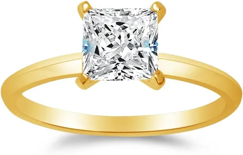Miniatura 6 de Anillo de compromiso solitario de cuatro puntas de oro amarillo sólido de 14 k con borde de cuchillo y circonita cúbica de 1.0 quilates.