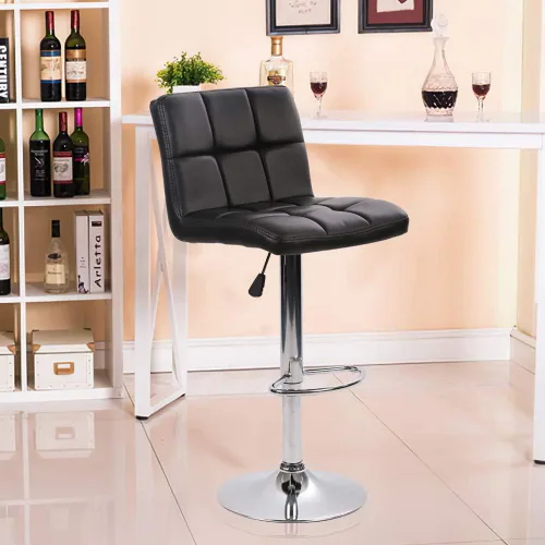 Miniatura 8 de Dkeli Juego de 2 taburetes de bar giratorios de altura ajustable con respaldo de piel sintética duradera, silla de comedor moderna y alta para sala