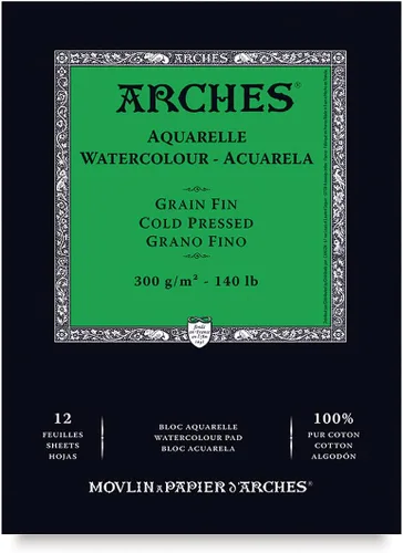 Arches - Enc Pad 14.8 x 21 12H Aquarelle 100% Fino 10.58 oz Blanco NAT (A1795090)