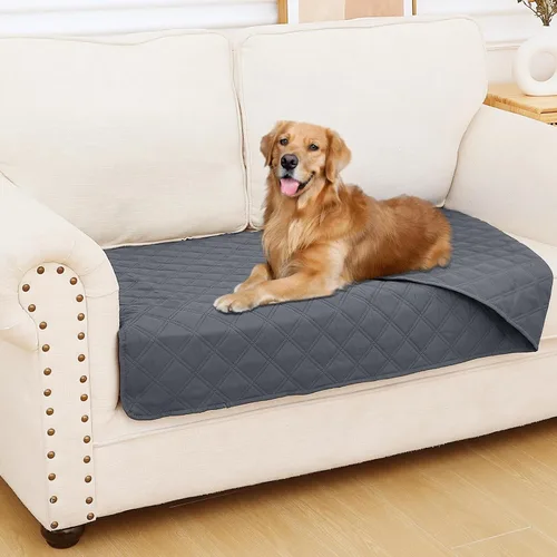 Miniatura 119 de Smiry Funda impermeable para cama de mascota, suave y lavable, para muebles, cama, sofá, reversible, a cuadros (30 x 53 pulgadas, color beige/beige)