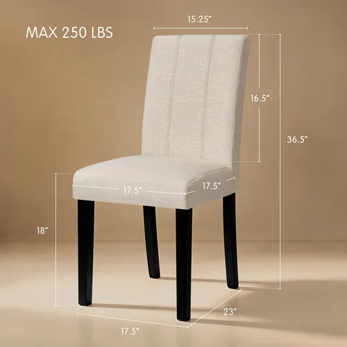 Miniatura 2 de CHUN YI Juego de 2 sillas de comedor tapizadas, sillas de comedor de tela con patas de madera maciza, sillas de cocina modernas para casa de campo