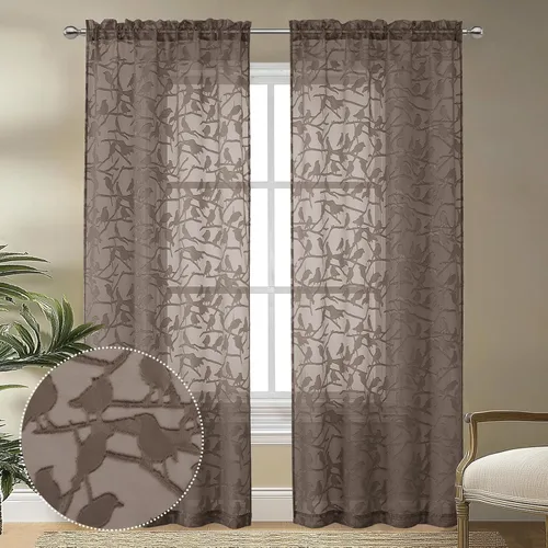 Miniatura 34 de OVZME Anji - 2 paneles de cortinas traslúcidas de gasa marrón de 72 pulgadas de largo para dormitorio, doble bolsillo para barra, tela ligera