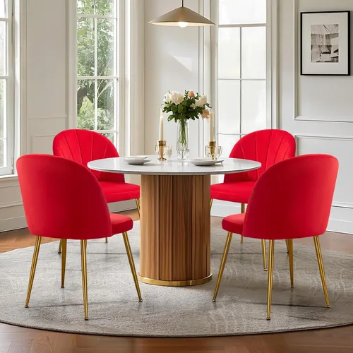 Miniatura 4 de Juego de 4 sillas de comedor de terciopelo, sillas de comedor modernas tapizadas de mediados de siglo, sillas decorativas sin brazos con patas
