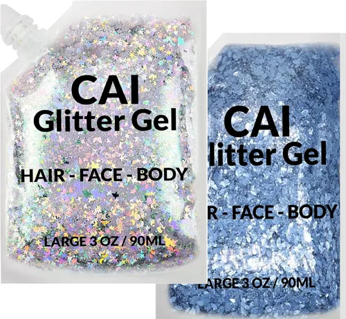 Miniatura 12 de Gel de purpurina para rostro, cuerpo y cabello, purpurina de Halloween para niños y mujeres, gel de grado cosmético de 3 onzas con luna y estrellas