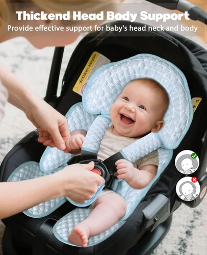 Miniatura 2 de Inserto reversible para asiento de coche para bebé, almohada de apoyo para cabeza y cuerpo de 2 en 1 para recién nacidos y niños pequeños, cojín