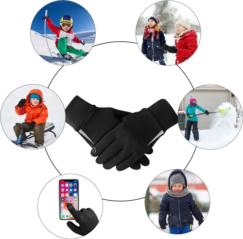 Miniatura 6 de Guantes de invierno para niños, resistentes al agua, con forro suave, para pantalla táctil, para niños y niñas, de 3 a 15 años, color negro