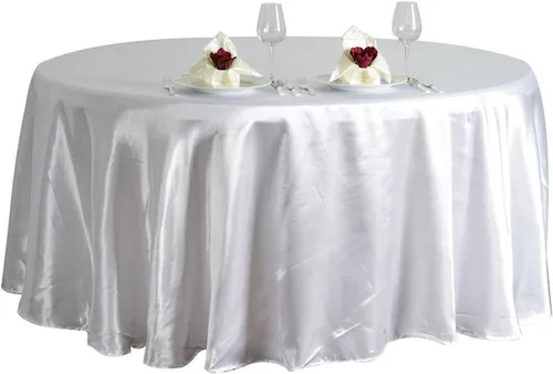 Miniatura 2 de BalsaCircle Mantel redondo de satén blanco de 108 pulgadas para bodas, fiestas, catering, cocina, comedor, eventos, cocina y comedor