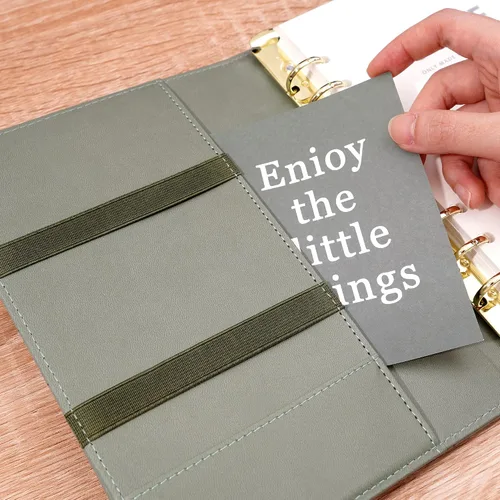 Miniatura 5 de CAGIE Carpeta A5 con 6 anillas rellenable, cuaderno de cuero encuadernado en espiral para planificador de negocios, organizador personal, cuadernos