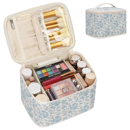 Miniatura 5 de OCHEAL Makeup Bag,Travel Makeup Organizer Bag, Cute Cosmetic Bags for Women Girls Travel Toiletry Bag Traveling With Brush Slot And Divider-Floral