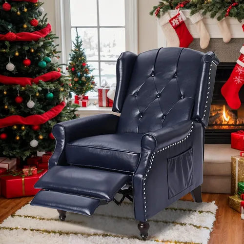 Silla Reclinable Wingback - Sillón Reclinable Acolchado - Silla Reclinable de Masaje con Calor - Sillón Reclinable de Tela Push Back con Control