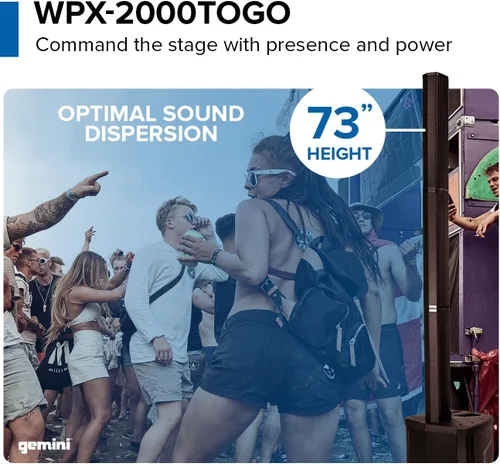Miniatura 2 de Sistema PA con batería Gemini - Altavoces de línea en arreglo inalámbrico con subwoofer, arreglo de columna de 1000W, mezclador incorporado, batería
