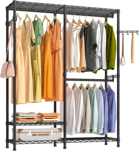 Miniatura 11 de Perchero de ropa resistente, perchero portátil para armario, estante de ropa ajustable independiente con 7 niveles de estantería de alambre Negro