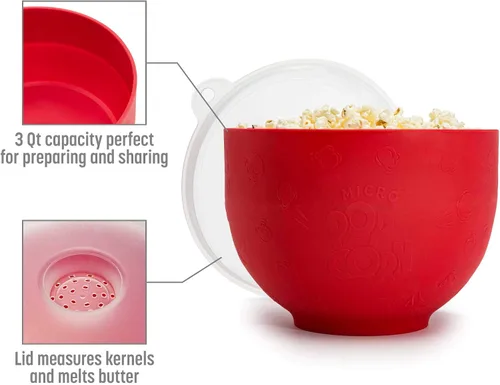 Miniatura 3 de Goodful Palomitero de Silicona, Palomitero Plegable para Microondas con Aire Caliente, Tazón Hecho sin BPA, Rojo