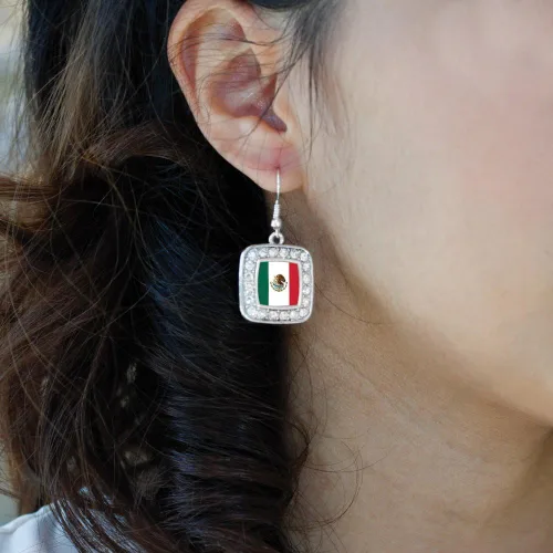 Miniatura 3 de Inspired Silver - Aretes colgantes de gancho francés con dije cuadrado de plata y circonitas cúbicas