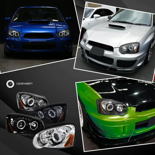 Miniatura 5 de Autozensation Compatible con Subaru Impreza RS/WRX/Outback/STI de 2004-2005, juego de faros izquierdo + derecho, faros de proyector de halo negro
