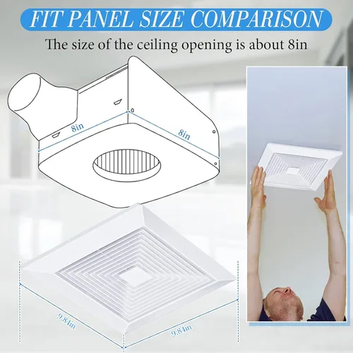Miniatura 3 de Baquler 1 cubierta de ventilador de baño de 9.84 x 9.84 pulgadas con resortes, cuadrado para techo o pared para parrilla de techo, compatible