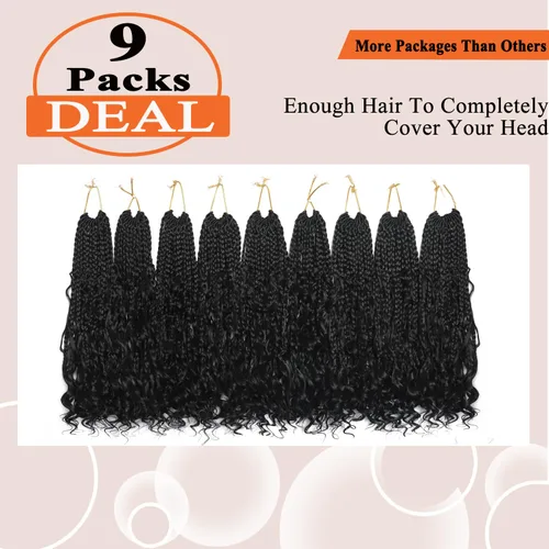 Miniatura 3 de Flagship 9 Paquetes Goddess Box Braids Cabello de Ganchillo para Mujeres Negras - 10 Pulgadas Pre-enrollado con Puntas Rizadas, Estilo Bohemio