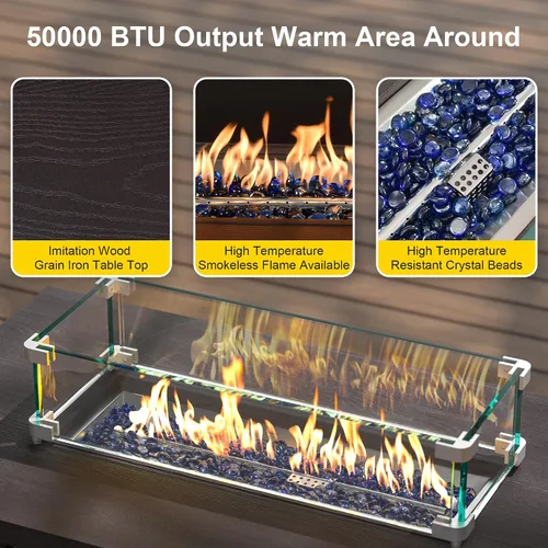 Miniatura 6 de Mesa para fogata de 42 pulgadas para exteriores de gas propano para exteriores, 50,000 BTU de encendido automático, mesa de ratán para exteriores