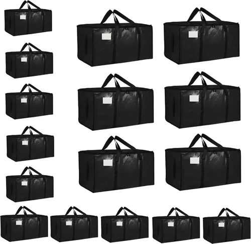 Miniatura 43 de Paquete de 4 bolsas de mudanza extra grandes y resistentes, bolsas de almacenamiento impermeables con asas y cremalleras, plegables para dormitorio