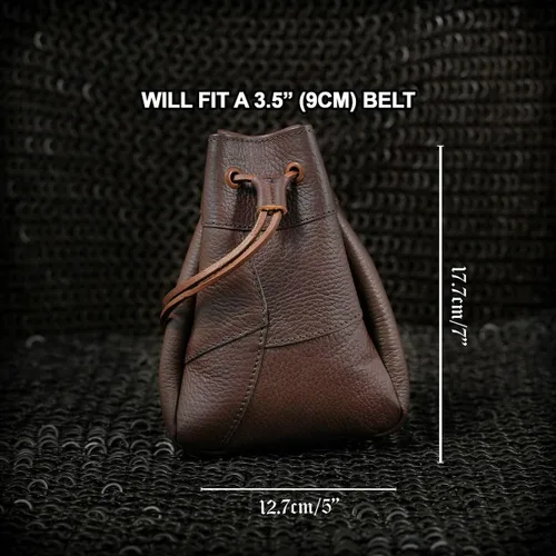 Miniatura 7 de Mythrojan Bolsa medieval con cordón, ideal para SCA LARP Reenactment & Ren fair cuero de grano completo
