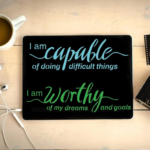 Miniatura 5 de MAYJOYDIY 2 plantillas inspiradoras de palabras motivacionales, 6 estilos de frase orgullosa, plantilla de palabras de 11.8 x 11.8 pulgadas