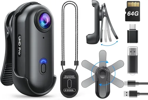 Miniatura 13 de BOBLOV Mini cámara corporal W4 4K, cámara portátil de 64 GB con clip giratorio de 360° y clip magnético, 120 minutos para grabación, fácil de usar