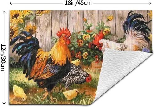 Miniatura 4 de Juego de 4 manteles individuales de gallo para gallina y pollos de PVC, antideslizantes, resistentes al calor, lavables, para el hogar, cocina
