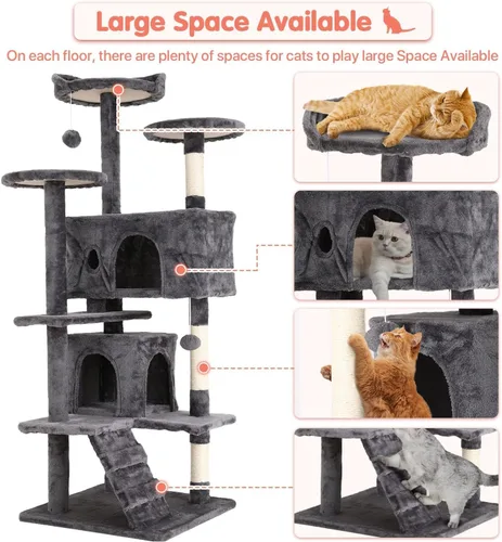 Miniatura 2 de Árbol para gatos de 54 pulgadas, torre de escalada para gatos con poste rascador, casa para gatos con percha, árbol para gatitos, condominio