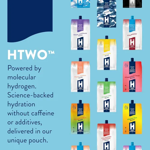 Miniatura 7 de HTWO Plus Agua de hidrógeno molecular con electrolitos, paquetes de hidratación originales sin sabor, sin azúcar, paquete de 12 unidades de 16.9