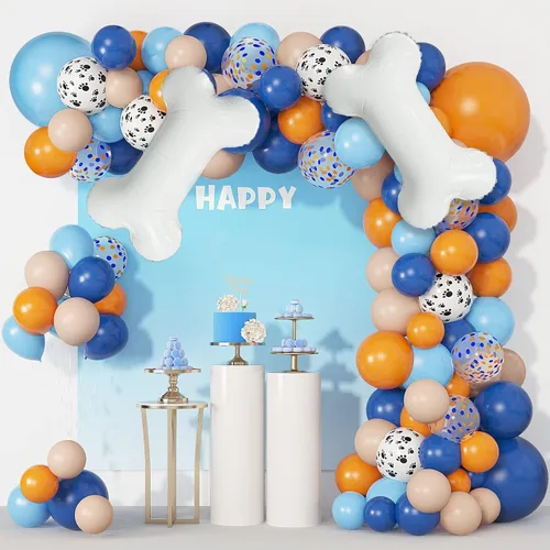Miniatura 8 de Juego de 118 globos azules y naranjas de tercer cumpleaños, globos de pata de perro, suministros para fiestas de cumpleaños Blue3