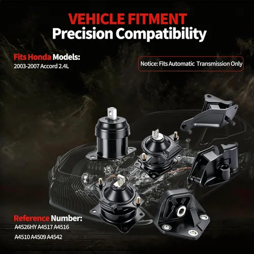 Miniatura 2 de Juego de montaje de motor y transmisión, 6 piezas, compatible con Honda Accord 2.4L 2003-2007, sustituye a A4526HY A4517 A4516 A4510 A4509 A4542