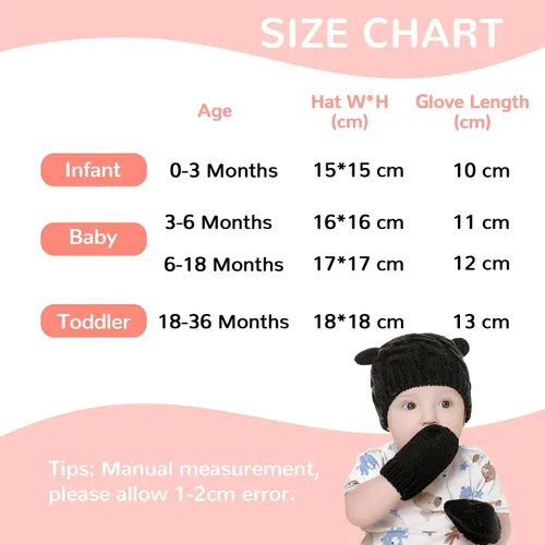 Miniatura 6 de RAOEXI Conjunto de gorro y mitones unisex para bebé y niño pequeño, gorro de punto grueso y cálido de invierno con guantes para bebés, niños y niñas