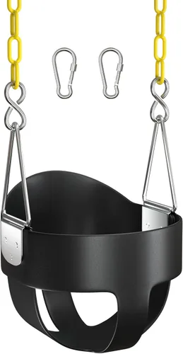 Miniatura 9 de AGPTEK Asiento de columpio de respaldo alto para niños pequeños, columpio infantil con cadenas de columpio y mosquetones recubiertos amarillos, Verde