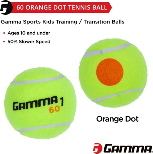 Miniatura 6 de Gamma Orange 60 and Green 78 Dot Training Tennis Balls for Kids & Beginners, Low-Compression Core Reduces Speed & Bounce, Great for Tennis Practice