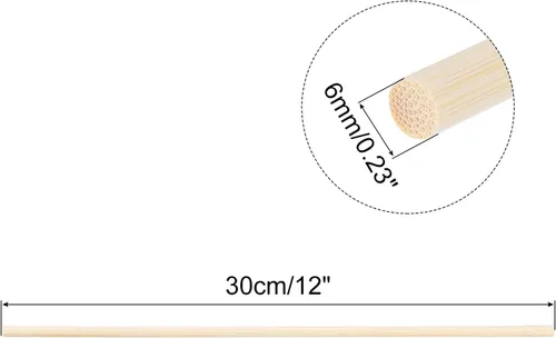 Miniatura 2 de MECCANIXITY Varillas de madera de 11.8 in, 12 varillas redondas de madera, palo de bambú de 0.23 pulgadas para manualidades, accesorios de cabina
