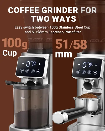 Miniatura 7 de AMZCHEF Molinillo de Café, Molinillo de Granos de Café con Rebaba para Uso Doméstico con 48 Configuraciones de Molienda Precisas, Embudo Desmontable