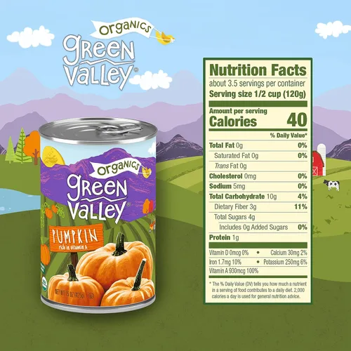 Miniatura 4 de Green Valley Organics Pumpkin Certificado orgánico Variedad 100% Dickinson Dulce terroso delicioso Firme y suave Vibrante naranja otoñal