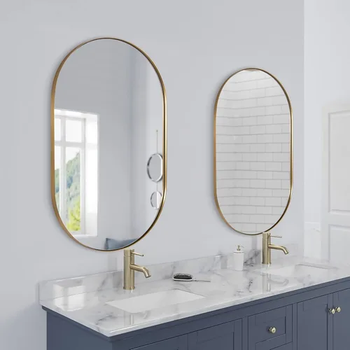 Miniatura 9 de ANDY STAR Espejo ovalado de baño, espejo ovalado dorado de 20 x 33 pulgadas, espejo de marco de metal de acero inoxidable para baño, entrada, sala
