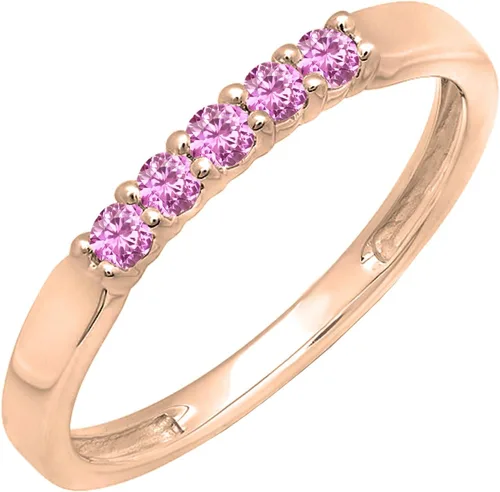 Miniatura 116 de Dazzlingrock Collection Anillo de boda redondo de 5 piedras preciosas o diamantes para mujer en oro macizo de 10 K/14 K/18 K