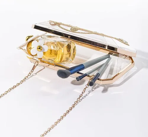 Miniatura 5 de ZLXDP - Bolso de mano de noche para mujer, diseño de flores doradas, carteras de boda, acrílico para fiesta, cena, con bolsas de hombro transparentes
