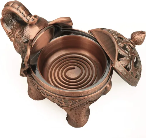 Miniatura 3 de K COOL Soporte de metal para incienso de reflujo de elefante, quemador de incienso, portavelas con tapa, adorno de aromaterapia, decoración de Verde