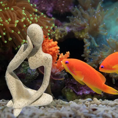 Miniatura 3 de Estatua meditadora de arenisca, decoración de pecera, peces betta, adornos de acuario, estatua de pensador, accesorios decorativos para paisajismo