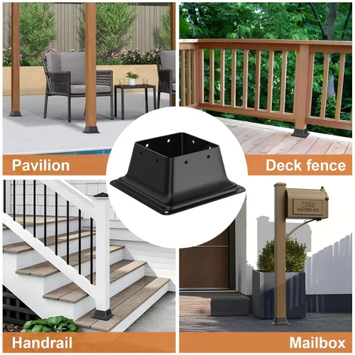 Miniatura 7 de FMhotu 4x4 Base de poste 2 piezas, soporte de poste de acero recubierto en polvo resistente de 3.6"x3.6" interno, adecuado para poste de madera