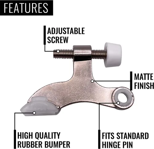 Miniatura 4 de DCC Home Decor - Paquete de 6 unidades de níquel satinado sólido de alta resistencia ajustable de 2.5 pulgadas de ancho con parachoques extra, tope