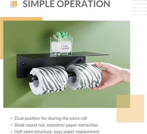 Miniatura 9 de Portapapel Higiénico con Estante para Teléfono, APLusee SUS 304 de Acero Inoxidable Portapapel de Baño, Dispensador de Papel de Doble Rollo Montado