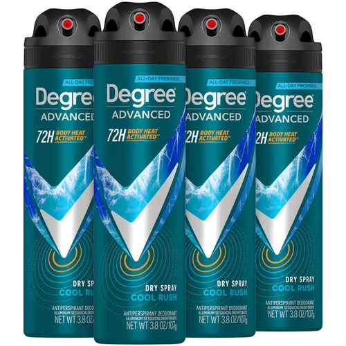 Degree Desodorante antitranspirante en aerosol para hombre, Cool Rush, paquete de 4 – 72H protección contra el sudor y el olor, 3.8 onzas Ea