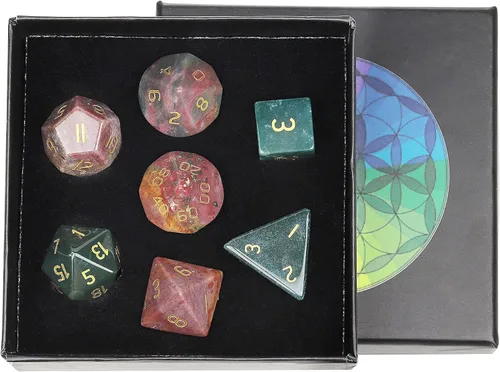 Miniatura 16 de rockcloud Juego de 7 dados poliédricos DND de piedra de sangre africana, dados hechos a mano con piedra de cristal curativo con caja de dados