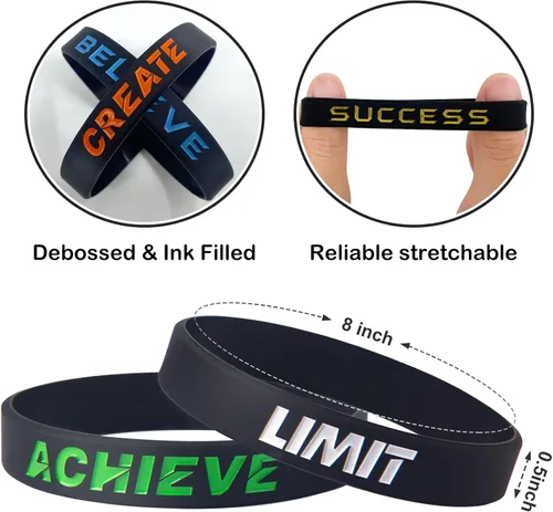 Miniatura 4 de 12 pulseras motivacionales de silicona con mensajes inspiradores para hombres y mujeres, pulseras de goma de élite, pulseras de equipo atlético