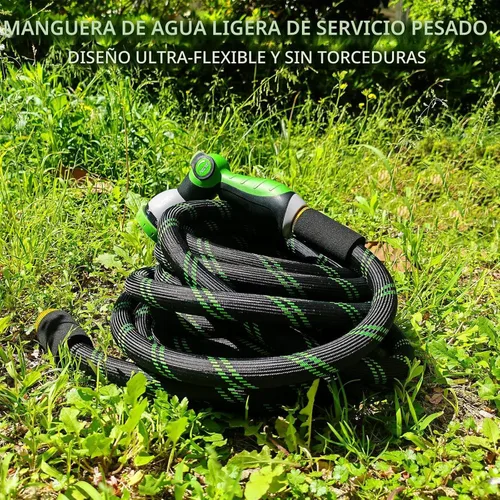 Miniatura 4 de Junredy Manguera de jardín de 25 pies, manguera de agua no expandible, flexible, ligera y resistente, con boquilla de 10 funciones, diseño sin
