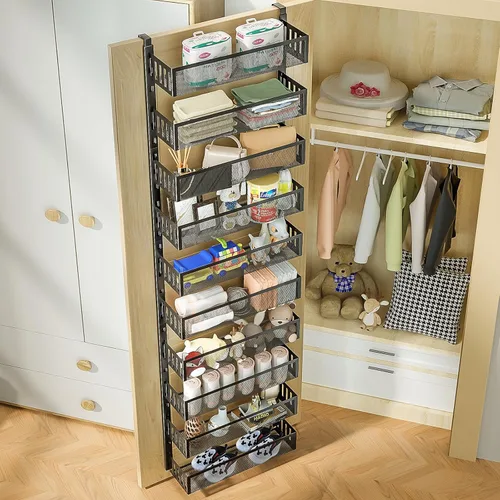 Miniatura 3 de Organizador de despensa de 10 niveles sobre la puerta con cestas de malla, estante colgante para especias ajustable y estable para cocina, baño